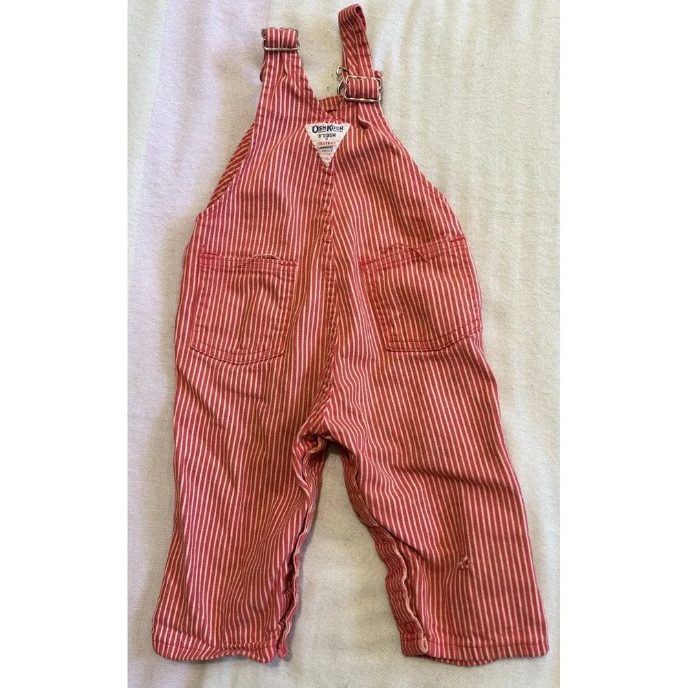 Vintage OshKosh B'gosh 18M Striped Denim Bib Overalls One-Piece Red/White